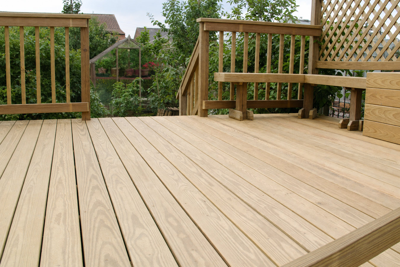 Pressure-treated wood deck construction